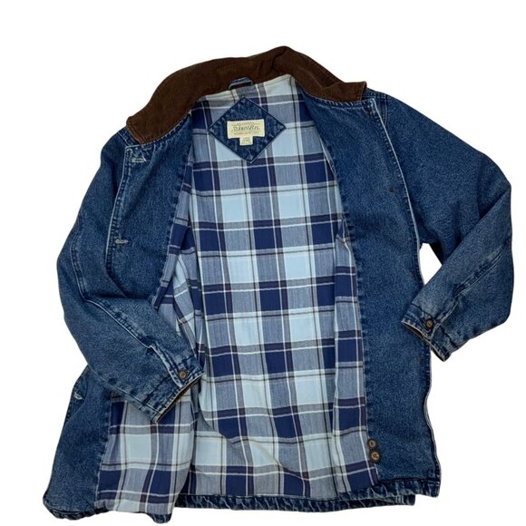 St. John's Bay Vintage Denim Barn Coat L Blue Button Front Pockets Chore Jacket - Picture 13 of 15